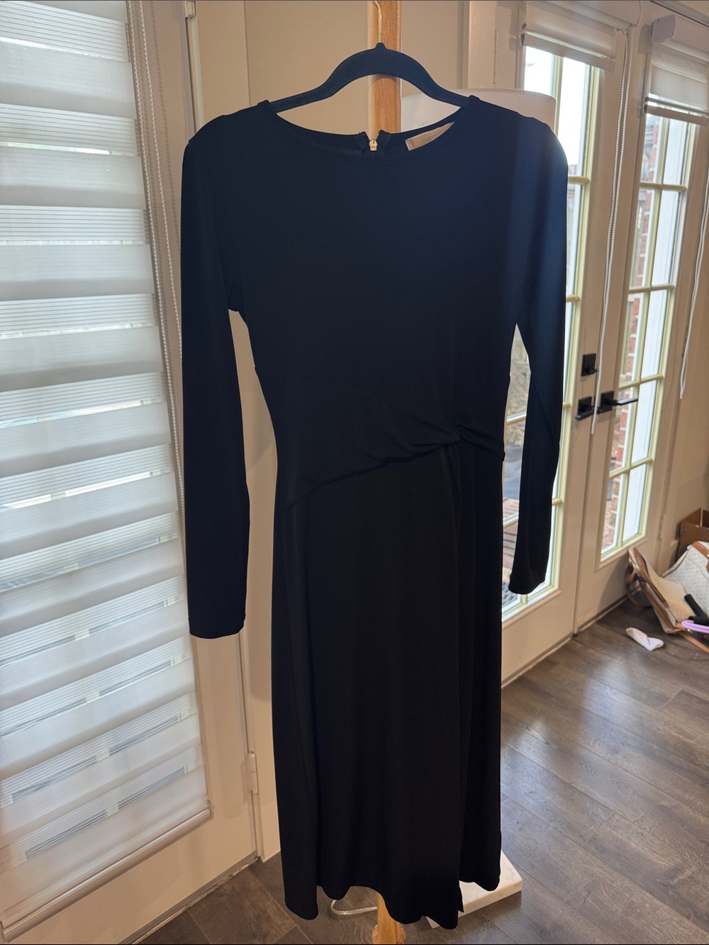 Michael Kors Black Long-Sleeve Twist-Waist Midi Dress
